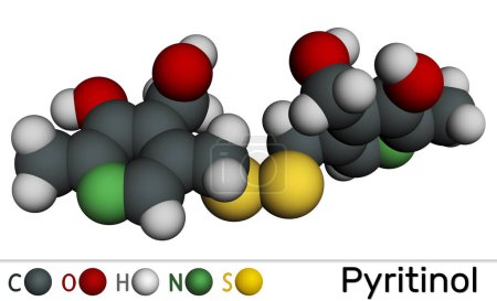 Téléchargez les photos : Molécule de pyritinol, disulfure de pyridoxine, médicament cognitif, compléments alimentaires. Modèle moléculaire. rendu 3D. Illustration - en image libre de droit