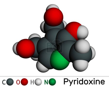 Téléchargez les photos : Molécule de pyridoxine. C'est une forme de vitamine B6. Modèle moléculaire. rendu 3D. Illustration - en image libre de droit