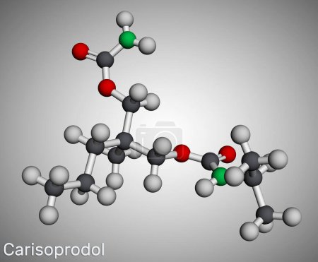 Téléchargez les photos : Molécule de carisoprodol. Il est relaxant musculaire, utilisé dans les affections musculo-squelettiques douloureuses. Modèle moléculaire. rendu 3D. Illustration - en image libre de droit