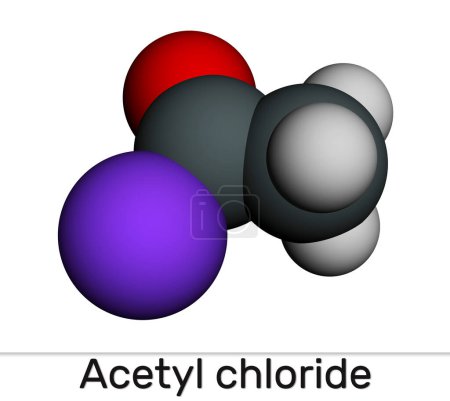 Foto de Molécula de cloruro de acetilo. Es cloruro de acilo, haluro de acilo. Modelo molecular. Modelo molecular. Representación 3D. Ilustración - Imagen libre de derechos