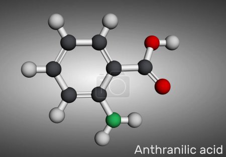 Téléchargez les photos : Molécule d'acide anthranilique. Il s'agit d'acide aminobenzoïque aromatique. Modèle moléculaire. rendu 3D. Illustration - en image libre de droit