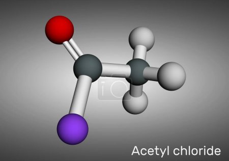 Téléchargez les photos : Molécule de chlorure d'acétyle. C'est chlorure d'acyle, halogénure d'acyle. Modèle moléculaire. Modèle moléculaire. rendu 3D. Illustration - en image libre de droit