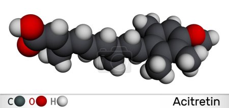 Foto de Molécula de acitretina. Es retinoide utilizado en el tratamiento de la psoriasis. Modelo molecular. Representación 3D. Ilustración - Imagen libre de derechos