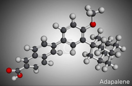Photo for Adapalene molecule. It is third-generation anti-comedogenic, comedolytic, anti-inflammatory retinoid  used to treat acne vulgaris. Molecular model. 3D rendering. Illustration - Royalty Free Image