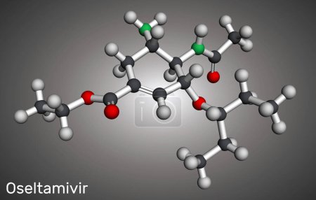 Oseltamivir antivirales Arzneimittelmolekül. Molekulares Modell. 3D-Rendering. Illustration 