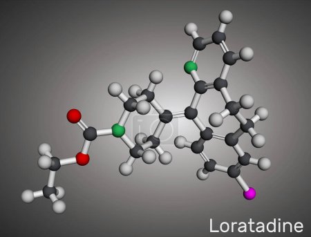 Loratadinmolekül. Es ist Antihistamin, wird zur Behandlung von Allergien verwendet. Molekulares Modell. 3D-Rendering. Illustration