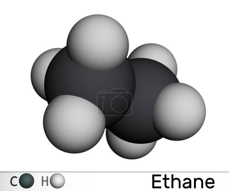 Molécula de etano C2H6. Modelo molecular. Representación 3D. Ilustración