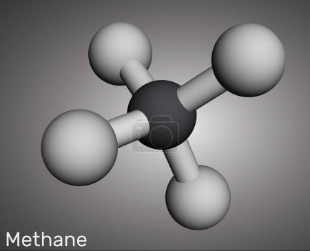 Methane CH4 molecule. Molecular model of main component of natural gas. 3D rendering. Illustr