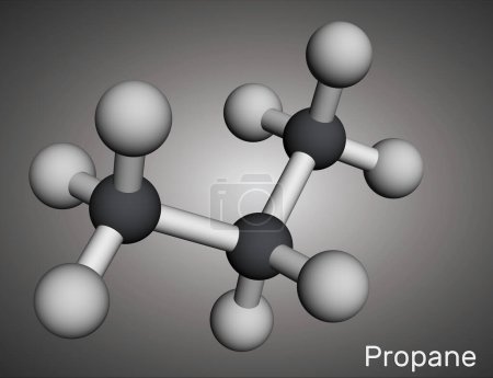 Propane C3H8 molecule. It is three-carbon alkane, molecular model. 3D rendering. Illustration