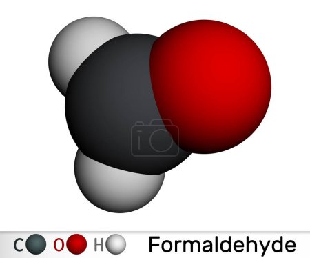Téléchargez les photos : Formaldéhyde, méthanal, formaline, oxyde de méthylène, méthylaldéhyde, molécule d'oxométhane. Modèle moléculaire. rendu 3D. Illustration - en image libre de droit
