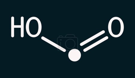 Ácido fórmico, molécula de ácido metanoico CH2O2. Fórmula química esquelética en el fondo azul oscuro. Ilustración