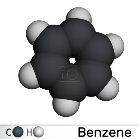 Foto de Benceno, molécula de bencol C6H6. Modelo molecular. Representación 3D. Ilustración - Imagen libre de derechos