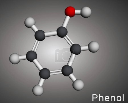 Foto de Fenol, molécula de ácido carbólico. Modelo molecular. Representación 3D. Ilustración - Imagen libre de derechos