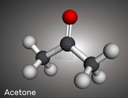 Molécula de acetona cetona. Es solvente orgánico. Modelo molecular. Representación 3D. Ilustración
