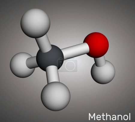 Methanol, methyl alcohol, molecule. Sugar substitute and E951 Molecular model. 3D rendering. Illustration