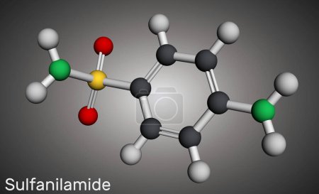 Sulfanilamid, Sulfanilamid-Molekül. Es ist ein antibakterielles Medikament. Molekulares Modell. 3D-Rendering. Illustration 
