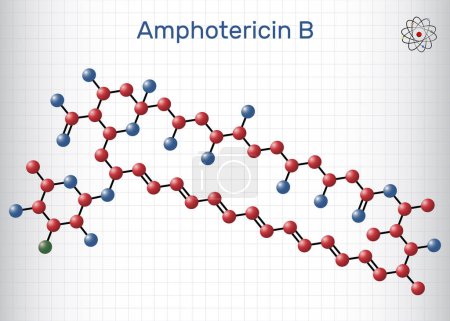 Ilustración de Molécula de anfotericina B. Es antifúngico utilizado para tratar infecciones fúngicas. Modelo molecular. Hoja de papel en una jaula. Ilustración vectorial - Imagen libre de derechos