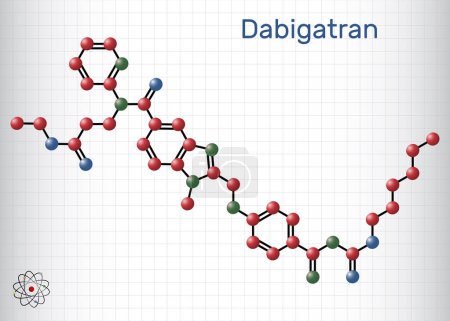 Ilustración de Molécula de Dabigatrán. Es medicación anticoagulante. Fórmula química estructural y modelo molecular. Hoja de papel en una jaula. Ilustración vectorial - Imagen libre de derechos