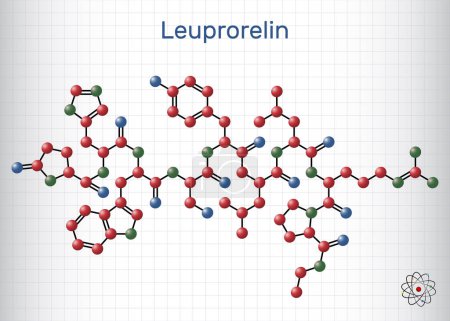 Illustration for Leuprorelin, leuprolide molecule. It is drug for treatment of prostate cancer, uterine leiomyomata. Structural chemical formula, molecule model. Vector - Royalty Free Image