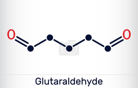Illustration for Glutaraldehyde, glutaral molecule. It is is used for industrial, laboratory, agricultural, disinfection of medical devices. Skeletal chemical formula. Vector illustration - Royalty Free Image