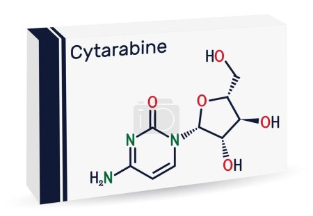 Illustration for Cytarabine, cytosine arabinoside, ara-C molecule. It is chemotherapy medication. Skeletal chemical formula. Paper packaging for drugs. Vector illustration - Royalty Free Image