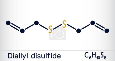 Ilustración de Disulfuro de dialilo, molécula DADS. Es disulfuro orgánico, que se encuentra en el ajo y otras especies del género Allium. Fórmula química esquelética. Ilustración vectorial - Imagen libre de derechos