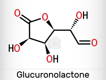 Ilustración de Molécula de glucuronolactona. Es una sustancia natural, utilizada en bebidas energéticas. Fórmula química esquelética. Ilustración vectorial - Imagen libre de derechos