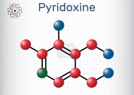 Téléchargez les illustrations : Molécule de pyridoxine. C'est une forme de vitamine B6. Modèle moléculaire. Feuille de papier en cage. Illustration vectorielle - en licence libre de droit