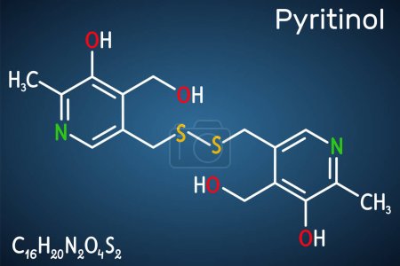 Téléchargez les illustrations : Molécule de pyritinol, disulfure de pyridoxine, médicament cognitif. Formule chimique structurelle, modèle moléculaire. Illustration vectorielle - en licence libre de droit