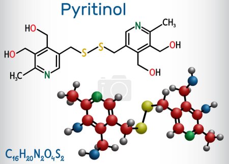 Téléchargez les illustrations : Molécule de pyritinol, disulfure de pyridoxine, médicament cognitif. Formule chimique structurelle, modèle moléculaire. Illustration vectorielle - en licence libre de droit