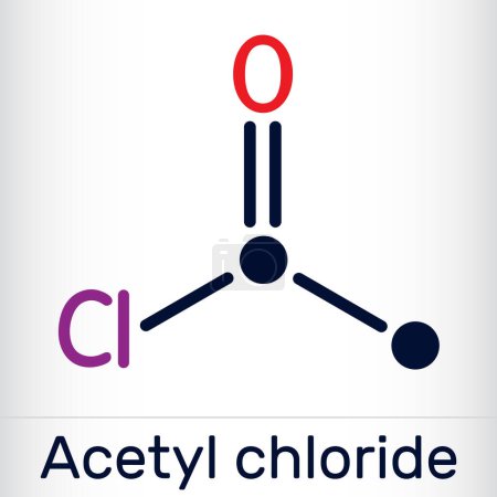 Ilustración de Molécula de cloruro de acetilo. Es cloruro de acilo, haluro de acilo. Fórmula química esquelética. Ilustración vectorial - Imagen libre de derechos