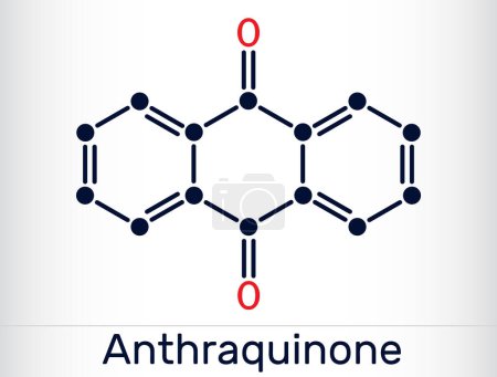 Téléchargez les illustrations : Anthraquinone, anthracènedione ou molécule de dioxoanthracène. C'est composé organique aromatique, classe de quinone. Formule chimique squelettique. Illustration vectorielle - en licence libre de droit