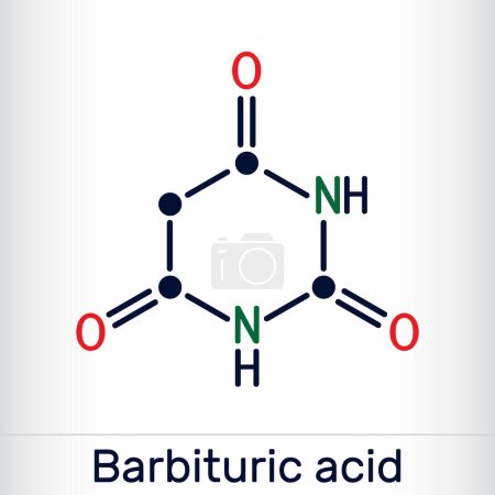 Illustration for Barbituric acid, malonylurea or 6-hydroxyuracil molecule. It is parent compound of barbiturate drugs. Skeletal chemical formula. Vector illustration - Royalty Free Image