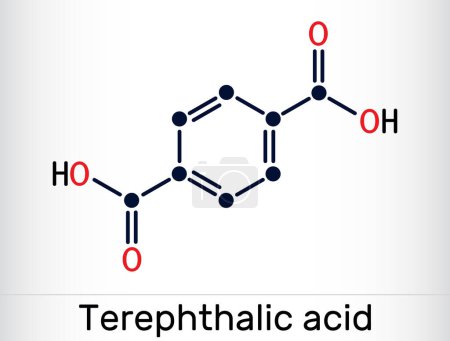 Illustration for Terephthalic acid molecule. It is benzenedicarboxylic acid, precursor to the polyester PET. Skeletal chemical formula. Vector illustration - Royalty Free Image