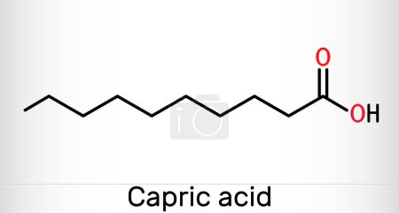Illustration for Capric acid, decanoic acid or decylic acid molecule. It is saturated fatty acid. Skeletal chemical formula. Vector illustration - Royalty Free Image