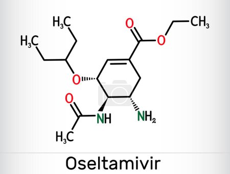 Oseltamivir antiviral drug molecule. Skeletal chemical formula. Vector illustration