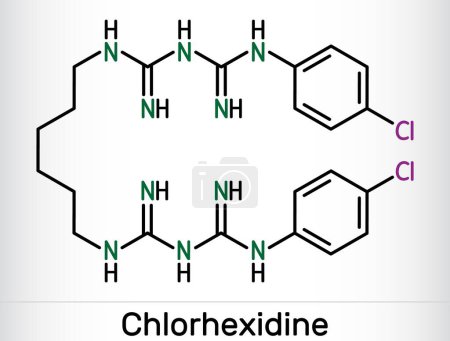 Chlorhexidine disinfectant and antiseptic drug molecule. Formule chimique squelettique. Illustration vectorielle