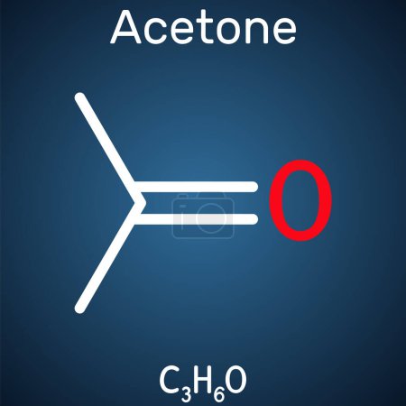 Acetone ketone molecule. It is organic solvent. Structural chemical formula on the dark blue background. Vector illustration