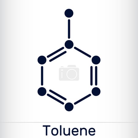 Toluène, molécule de toluol C7H8. Méthylbenzène, hydrocarbures aromatiques. Formule chimique squelettique. Illustration vectorielle