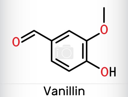 Vanillinmolekül. Es ist Geschmacksstoff. Skelettchemische Formel