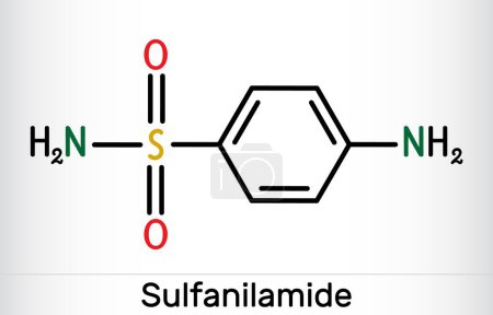 Sulfanilamid, Sulfanilamid-Molekül. Es ist ein antibakterielles Medikament. Skelettchemische Formel. Vektorillustration