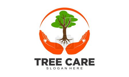 Tree care with two hands illustration logo design icon vector