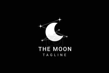 Ilustración de Elegant crescent moon and star logo design line icon vector in luxury style outline linear - Imagen libre de derechos