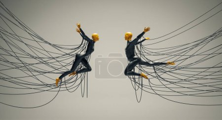 Téléchargez les photos : Abstract couple wired . Toxic relationships and mental illness concept . This is a 3d render illstration - en image libre de droit
