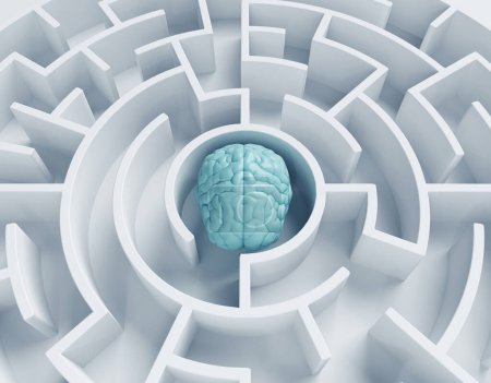 Foto de Human brain inside a maze . Brainstorming and mindset concept . This is a 3d render illustration . - Imagen libre de derechos