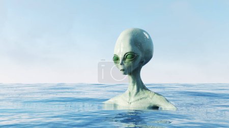Téléchargez les photos : Alien lost in the ocean . This is a 3d render illustration . - en image libre de droit