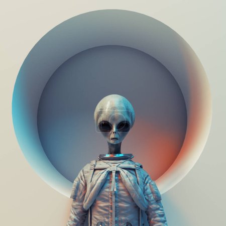 Téléchargez les photos : Alien in a cosmonaut suit . Identity and fantasy concept .  This is a 3d render illustration. - en image libre de droit