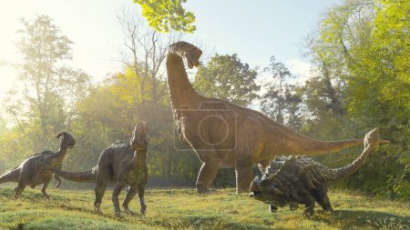Foto de Dinosaurios en la naturaleza. Esta es una ilustración de renderizado 3d . - Imagen libre de derechos