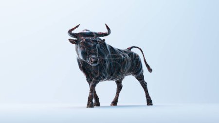 Foto de Bull with metallic skin posing on background . Be different and confidence concept . This is a 3d render illustration . - Imagen libre de derechos