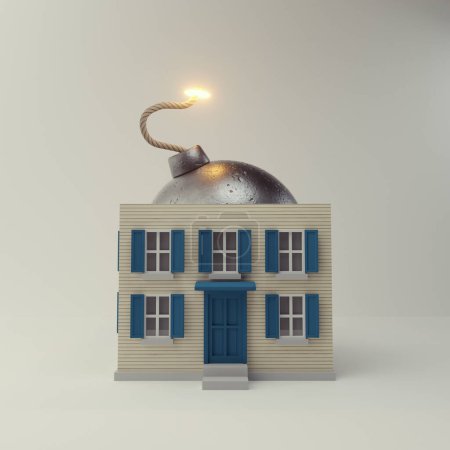 Foto de Una bomba conceptual dentro de una casa. Seguro de hogar y concepto de precaución. Esta es una ilustración de renderizado 3d. - Imagen libre de derechos